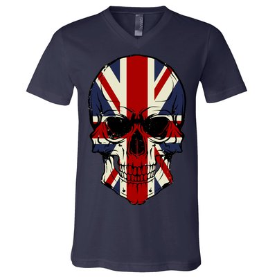 Skull Face British Flag V-Neck T-Shirt