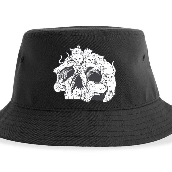 Skull Head With Cats Sustainable Bucket Hat