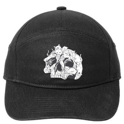 Skull Head With Cats 7-Panel Snapback Hat