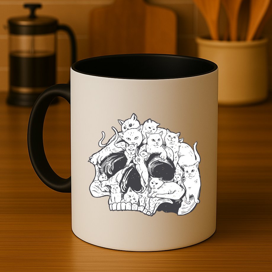 Skull Head With Cats Mug