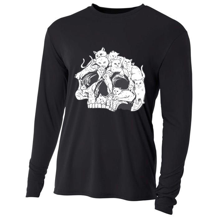 Skull Head With Cats Cooling Performance Long Sleeve Crew