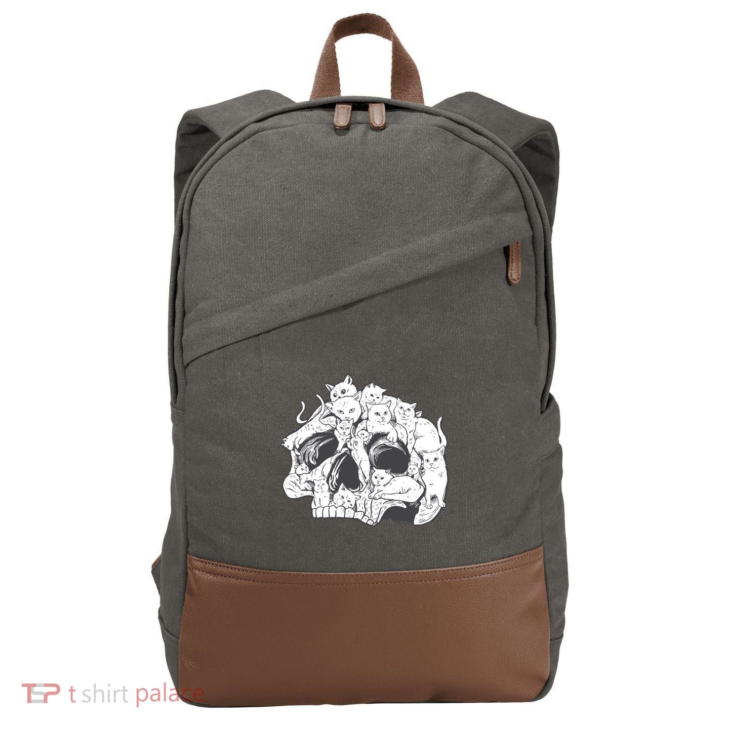 Skull Head With Cats Cotton Canvas Backpack