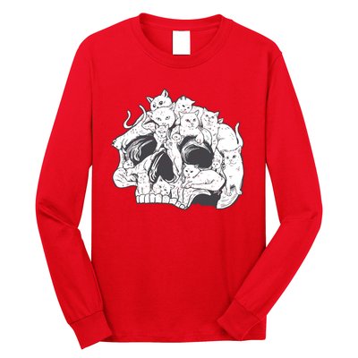 Skull Head With Cats Long Sleeve Shirt