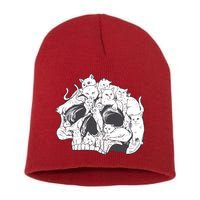 Skull Head With Cats Short Acrylic Beanie