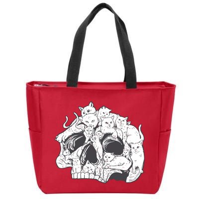 Skull Head With Cats Zip Tote Bag