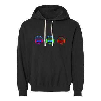 Skull Icons With Headphones Garment-Dyed Fleece Hoodie
