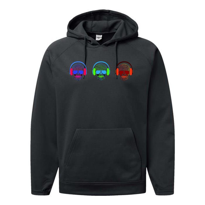 Skull Icons With Headphones Performance Fleece Hoodie