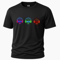 Skull Icons With Headphones Cooling Performance Crew T-Shirt