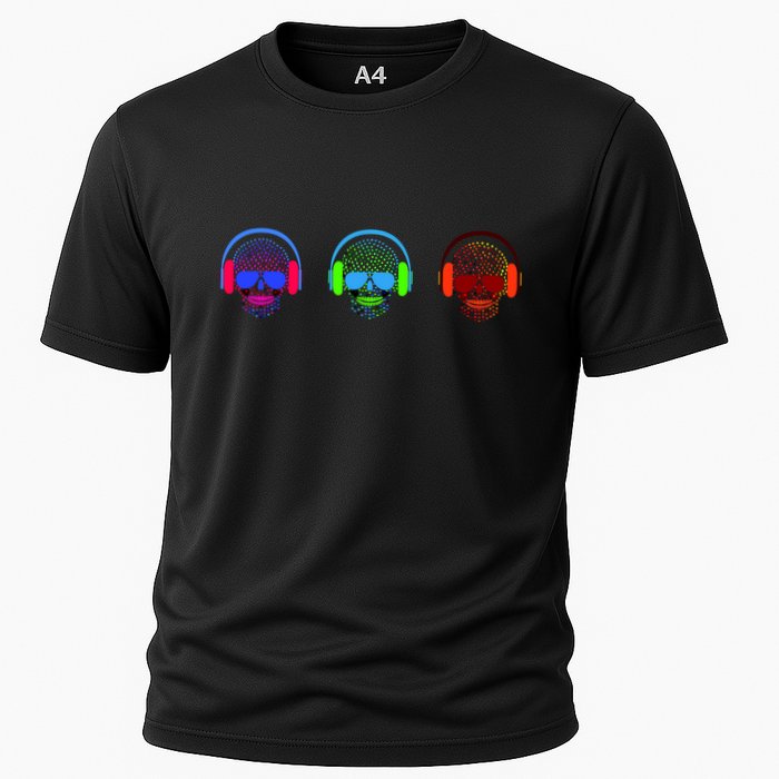 Skull Icons With Headphones Cooling Performance Crew T-Shirt