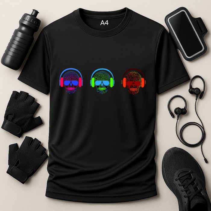 Skull Icons With Headphones Cooling Performance Crew T-Shirt