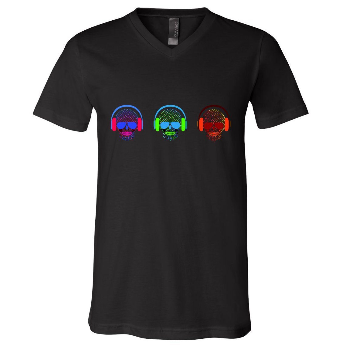 Skull Icons With Headphones V-Neck T-Shirt