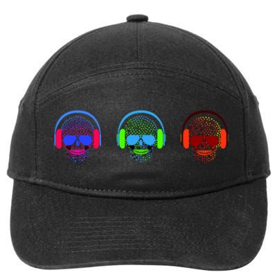 Skull Icons With Headphones 7-Panel Snapback Hat