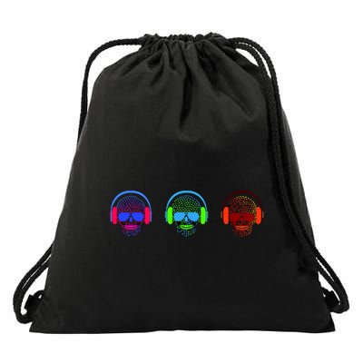 Skull Icons With Headphones Drawstring Bag