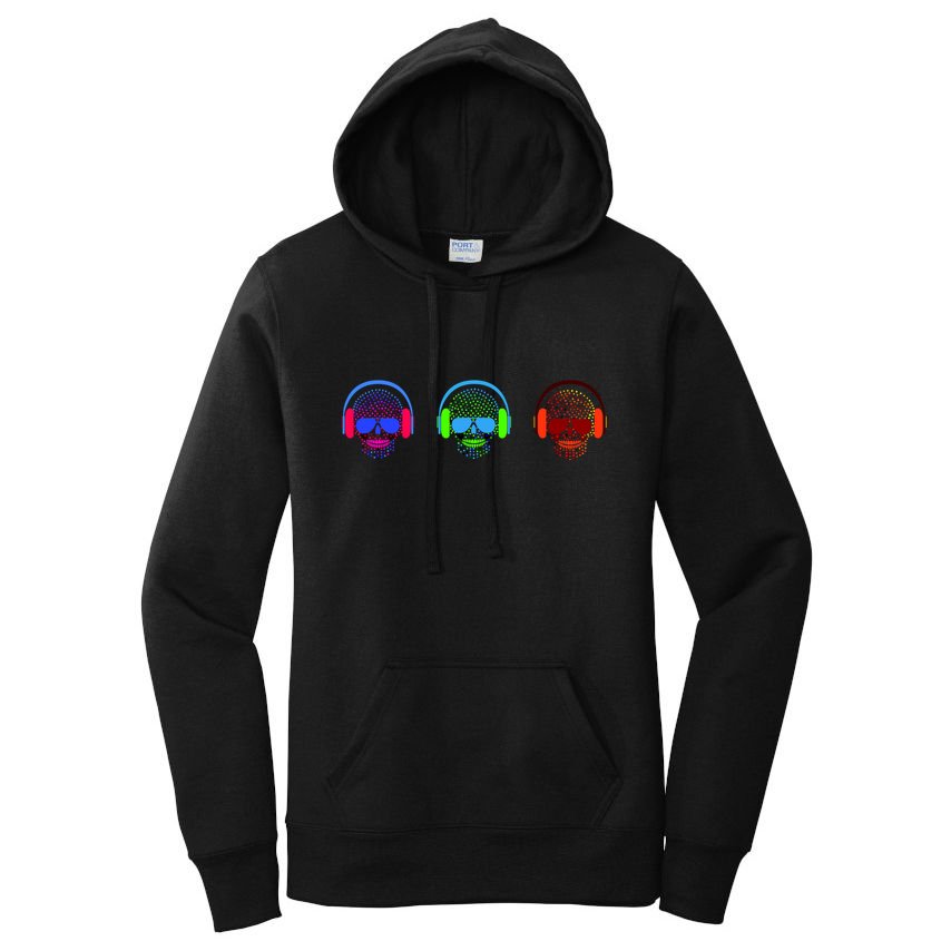 Skull Icons With Headphones Women's Pullover Hoodie