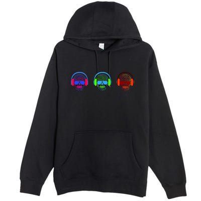 Skull Icons With Headphones Premium Pullover Hoodie