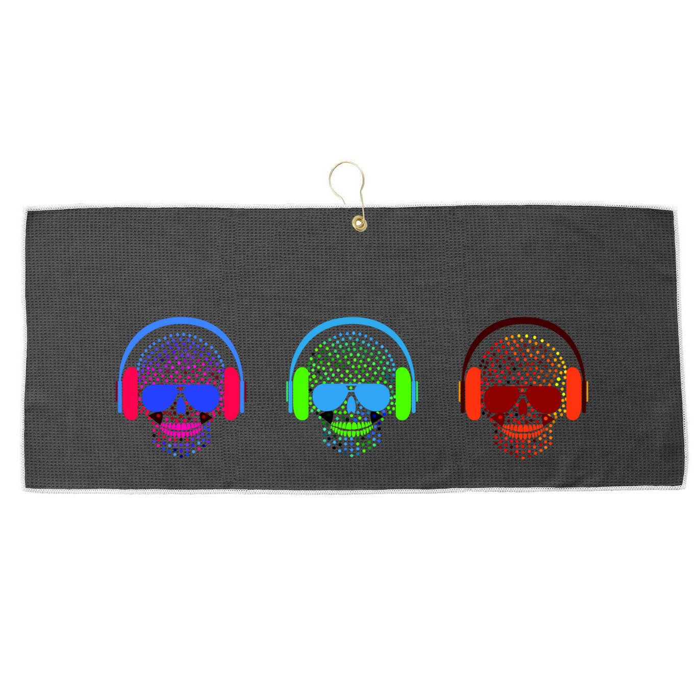 Skull Icons With Headphones Large Microfiber Waffle Golf Towel