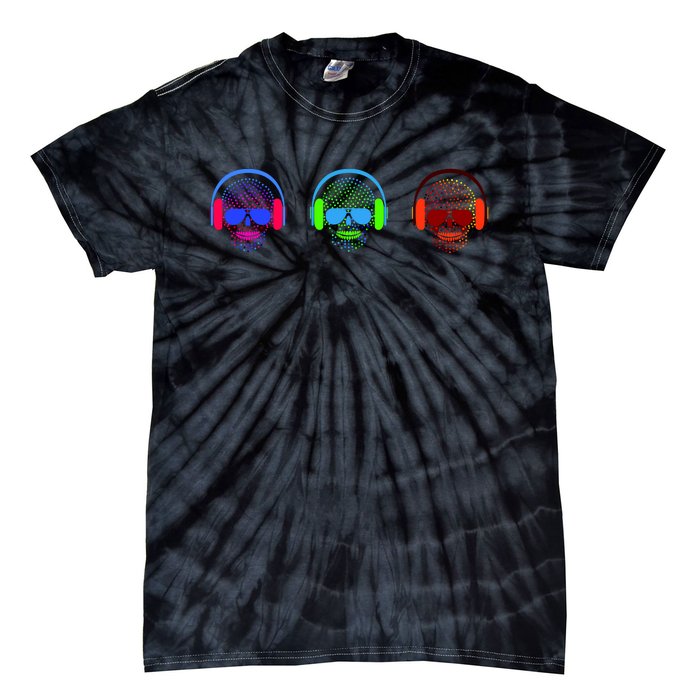 Skull Icons With Headphones Tie-Dye T-Shirt