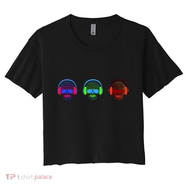 Skull Icons With Headphones Crop Top