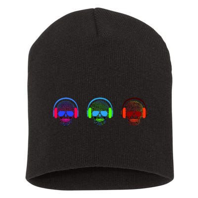 Skull Icons With Headphones Short Acrylic Beanie