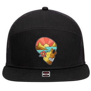 Skull Landscape Sunset 7 Panel Mesh Trucker Snapback Hat