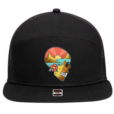 Skull Landscape Sunset 7 Panel Mesh Trucker Snapback Hat