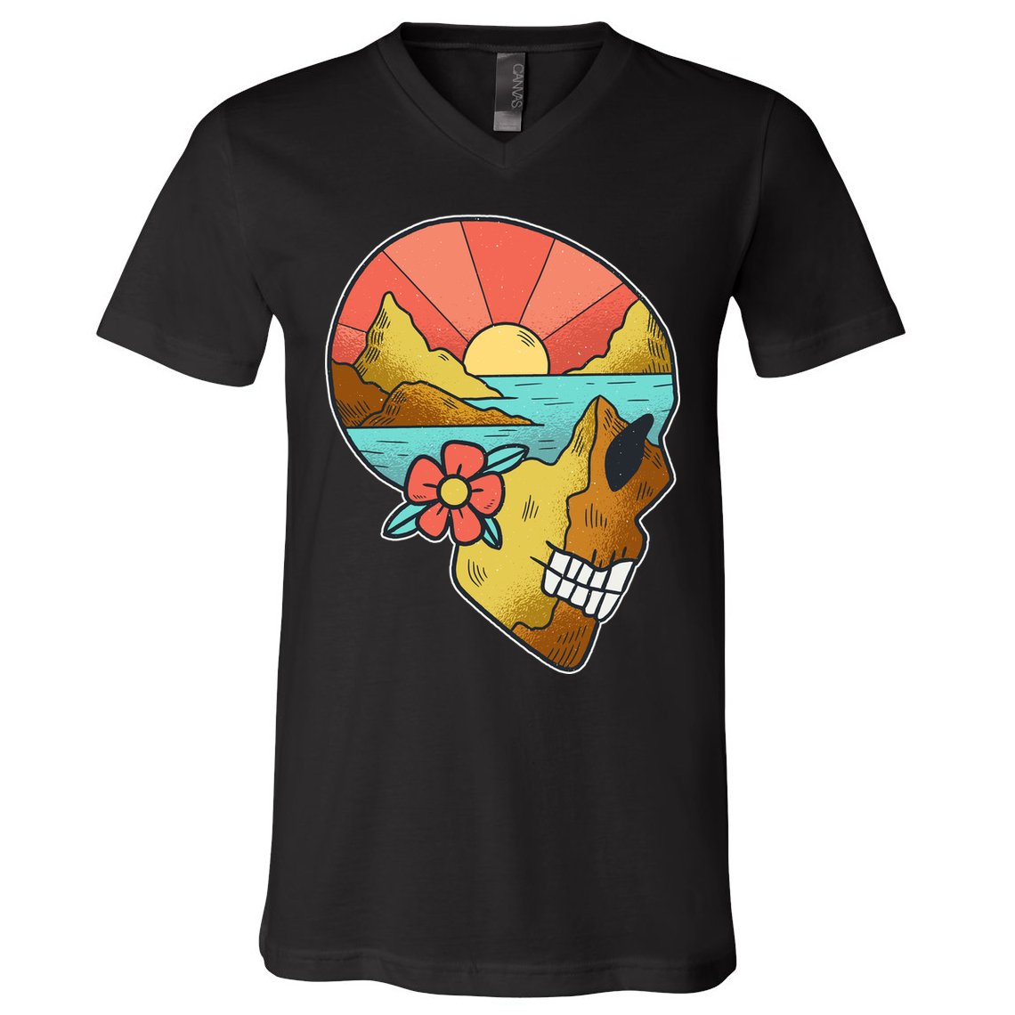 Skull Landscape Sunset V-Neck T-Shirt
