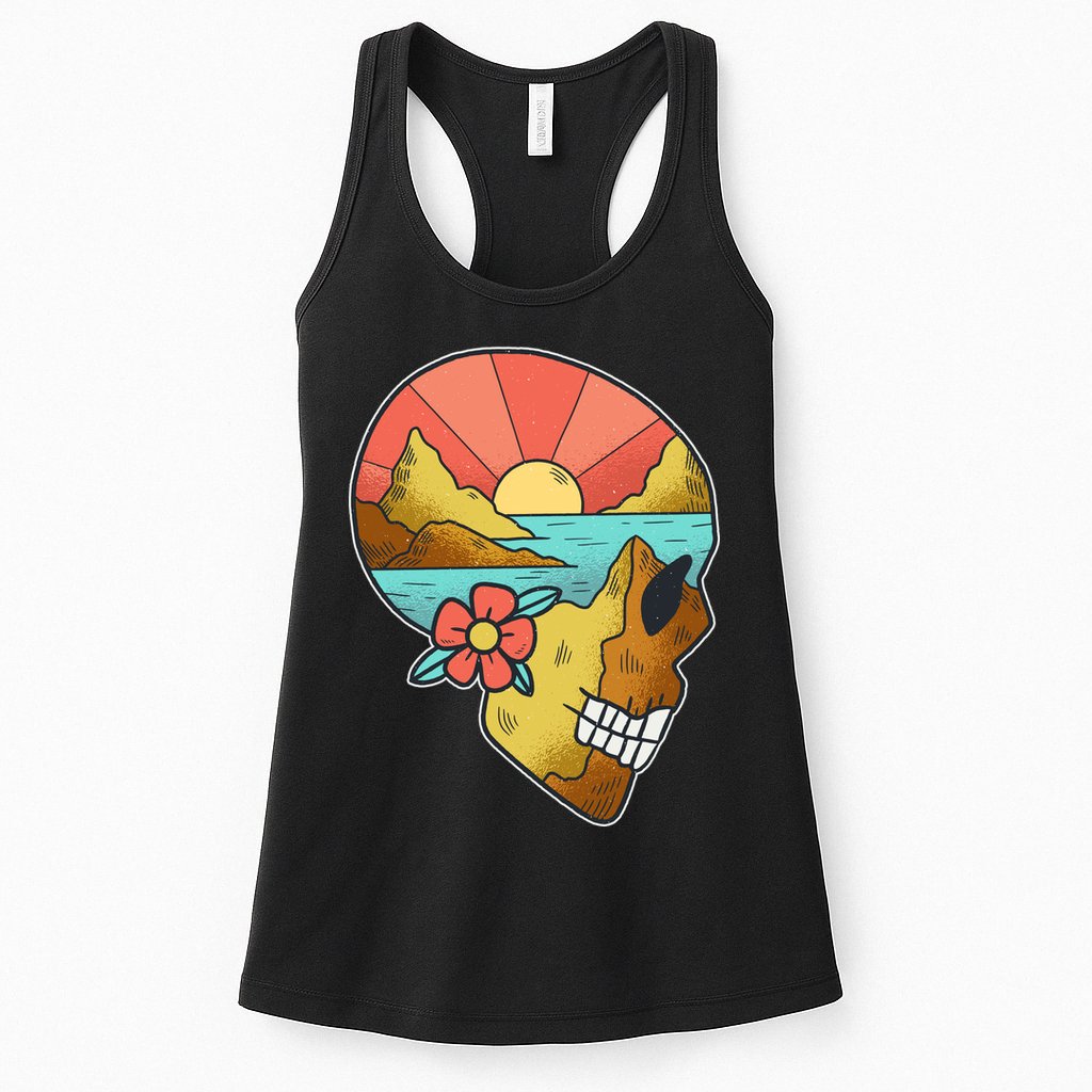 Skull Landscape Sunset Womens Tank Top