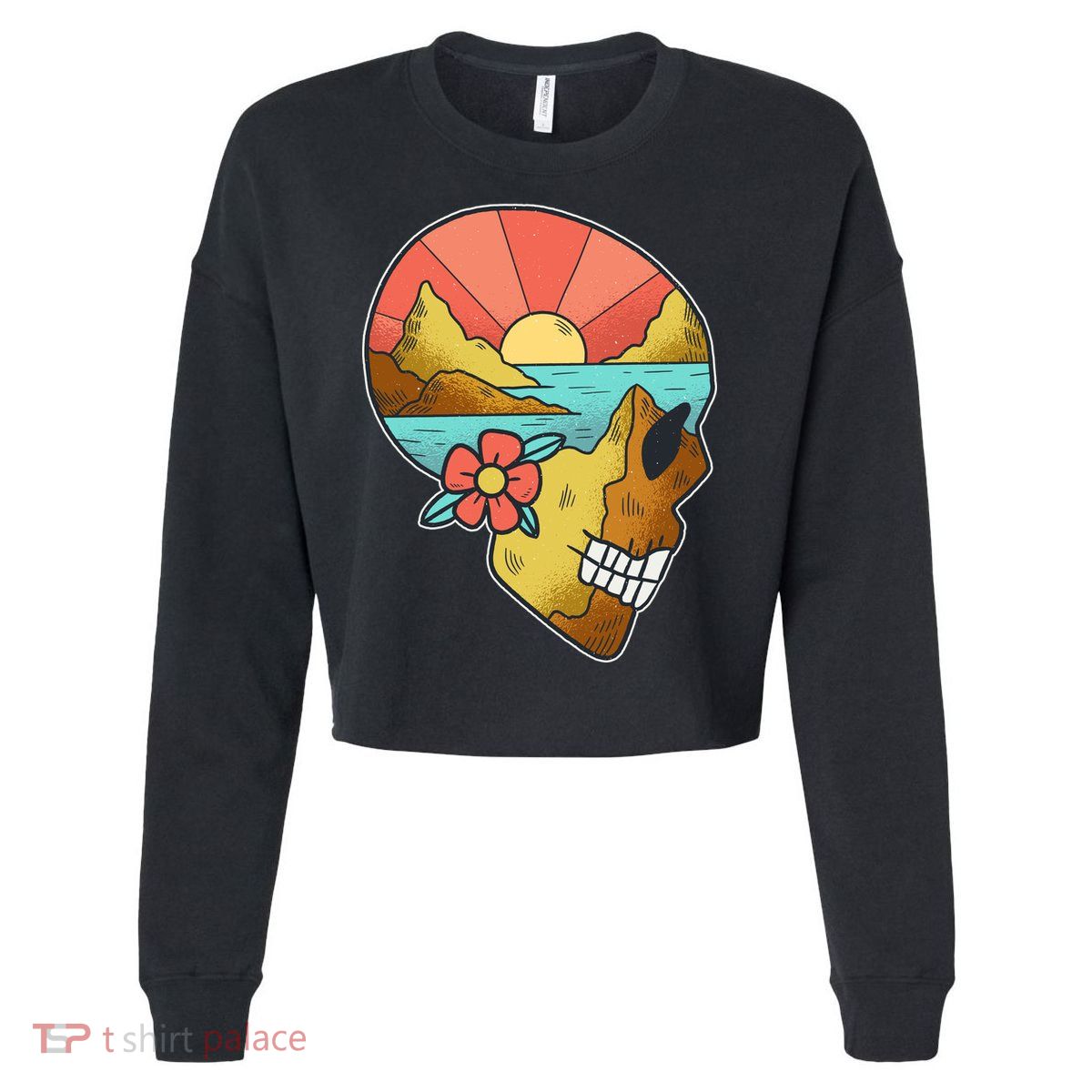 Skull Landscape Sunset Cropped Pullover Crew