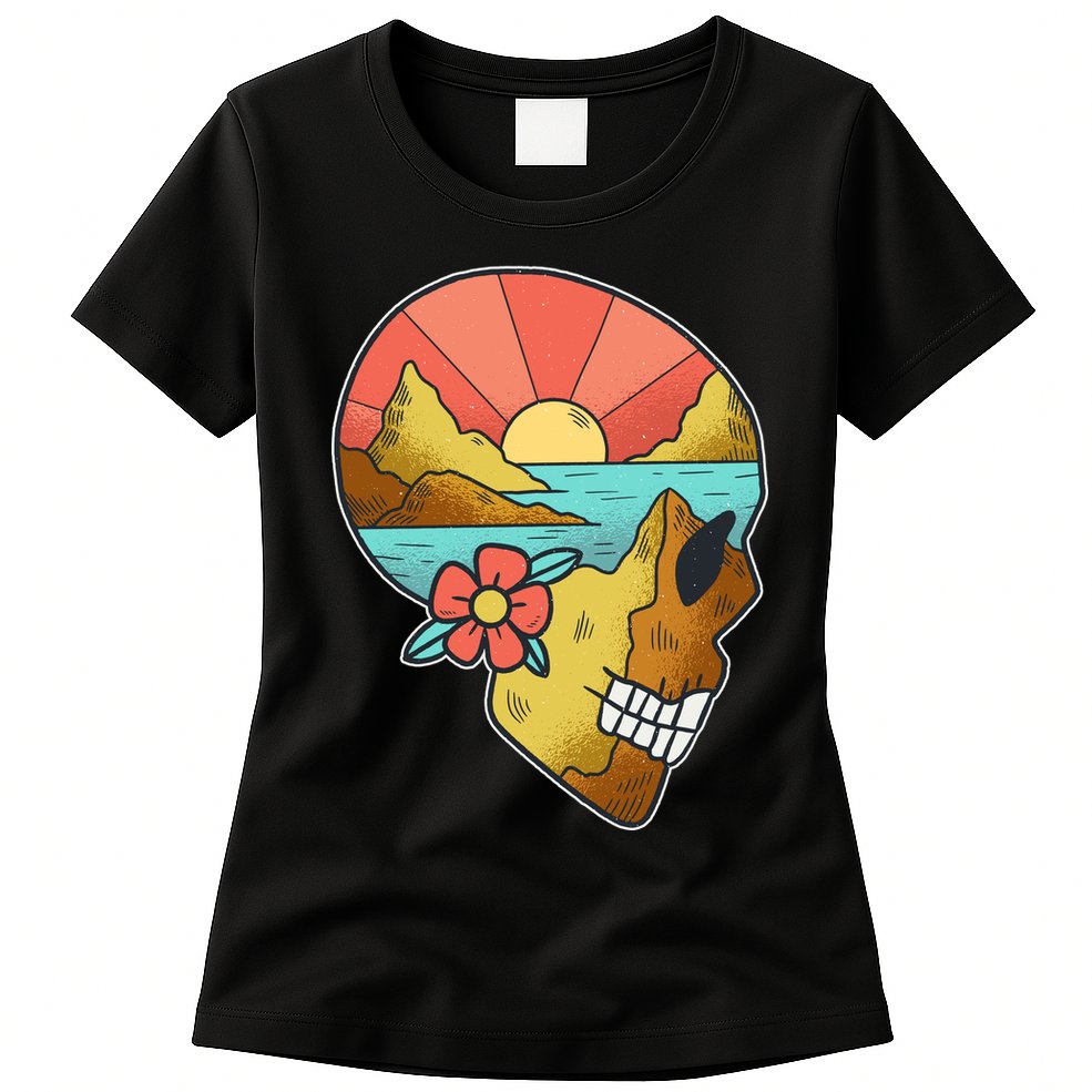 Skull Landscape Sunset Womens T-Shirt
