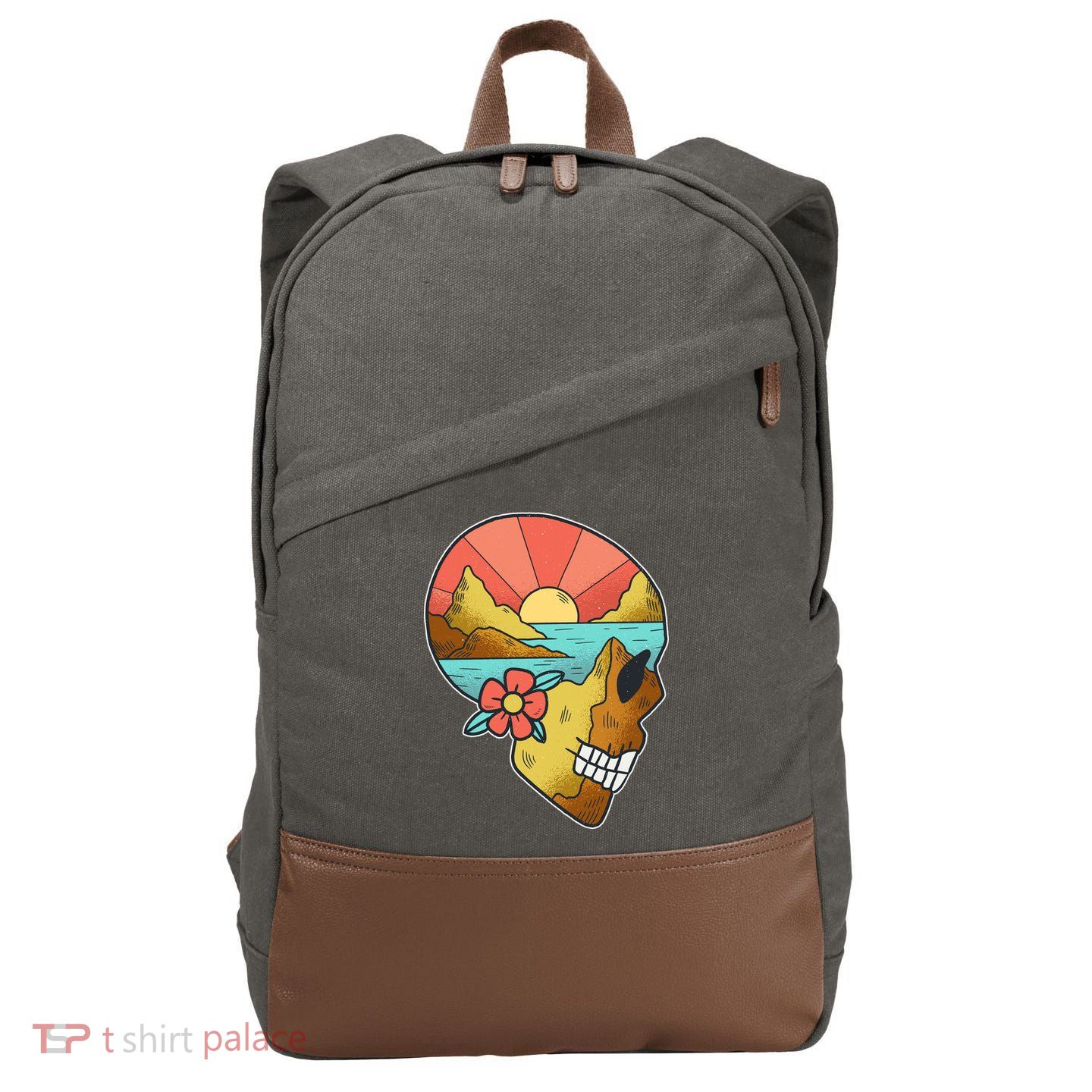 Skull Landscape Sunset Cotton Canvas Backpack