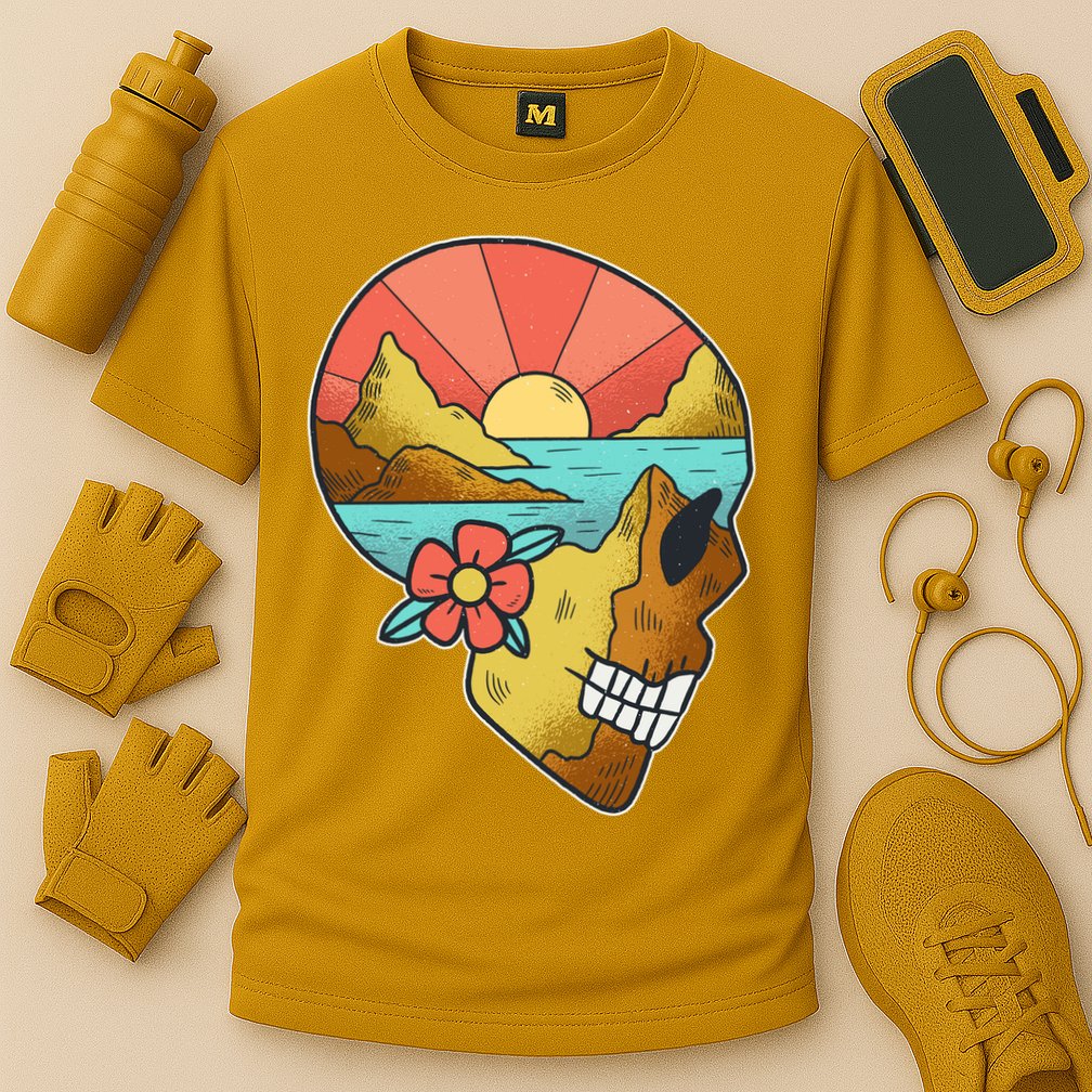 Skull Landscape Sunset Cooling Performance Crew T-Shirt