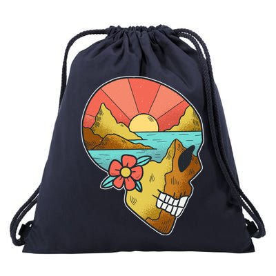 Skull Landscape Sunset Drawstring Bag