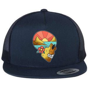 Skull Landscape Sunset Flat Bill Trucker Hat