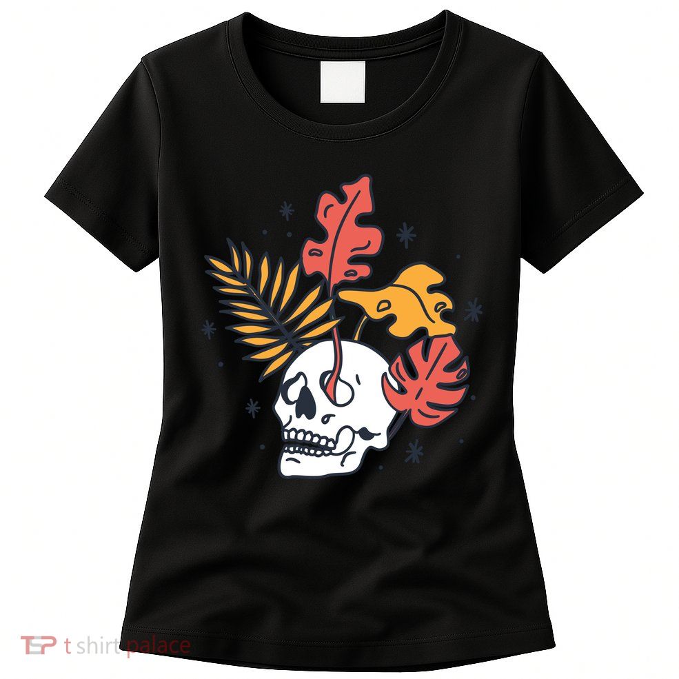 Skull Leaves Womens T-Shirt