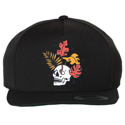 Skull Leaves Wool Snapback Cap