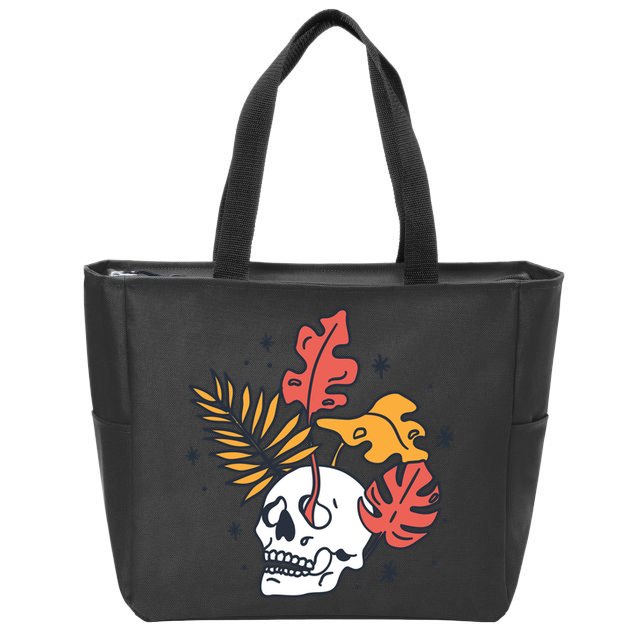 Skull Leaves Zip Tote Bag