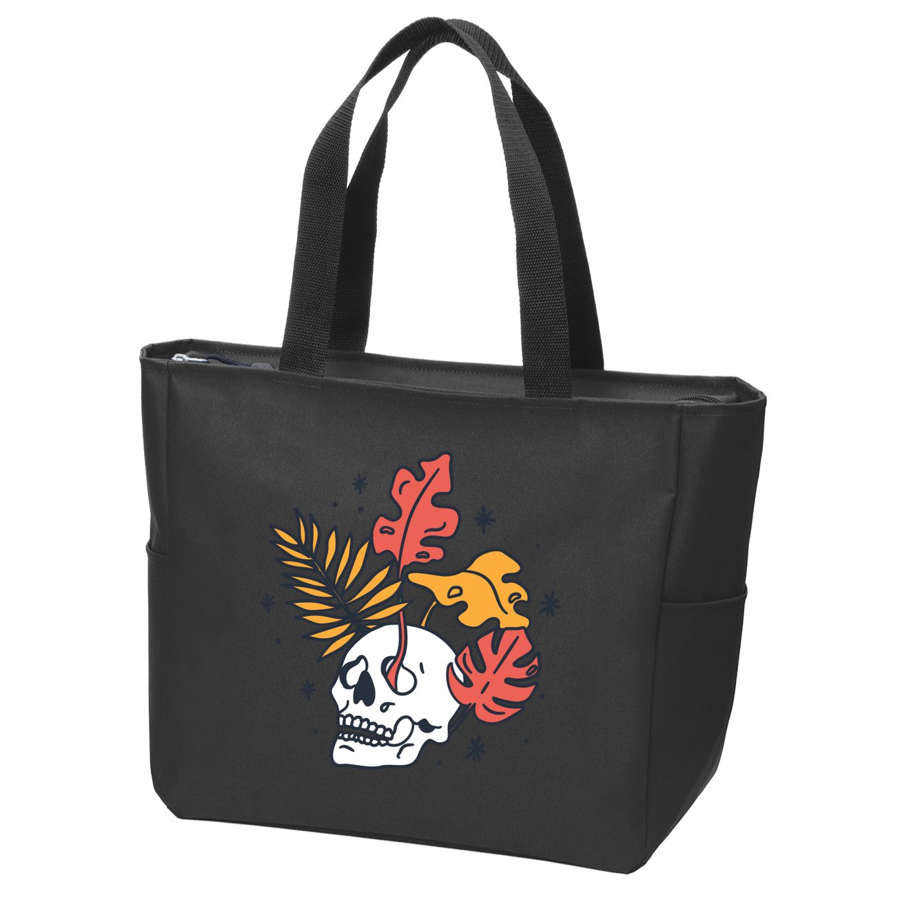 Skull Leaves Zip Tote Bag