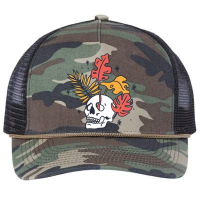 Skull Leaves Retro Rope Trucker Hat Cap