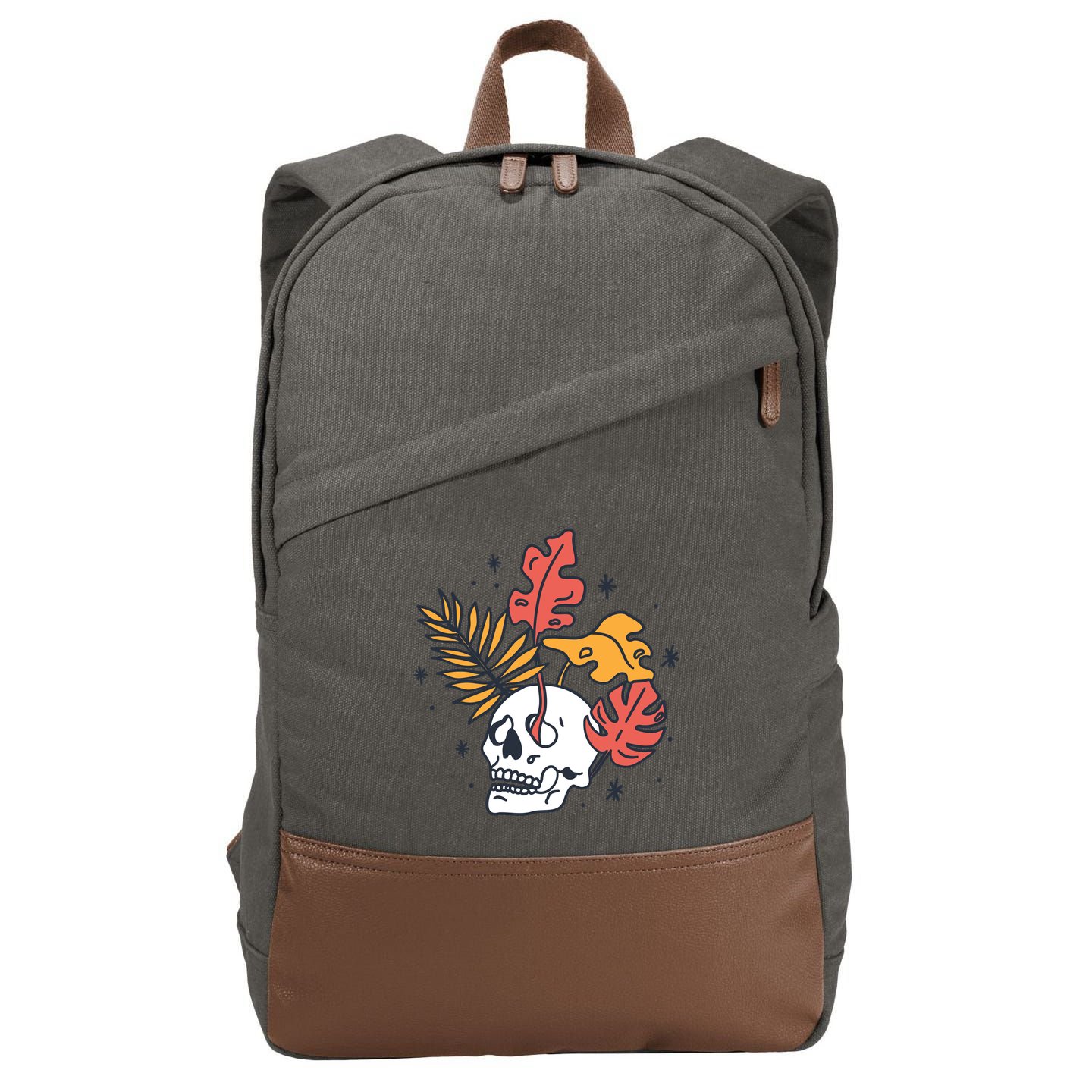 Skull Leaves Cotton Canvas Backpack