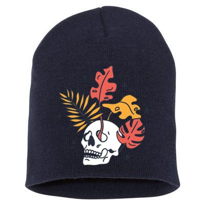 Skull Leaves Short Acrylic Beanie