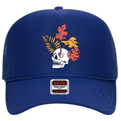 Skull Leaves High Crown Mesh Back Trucker Hat