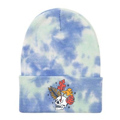 Skull Leaves Tie Dye 12in Knit Beanie