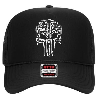 Skull Of Guns High Crown Mesh Back Trucker Hat