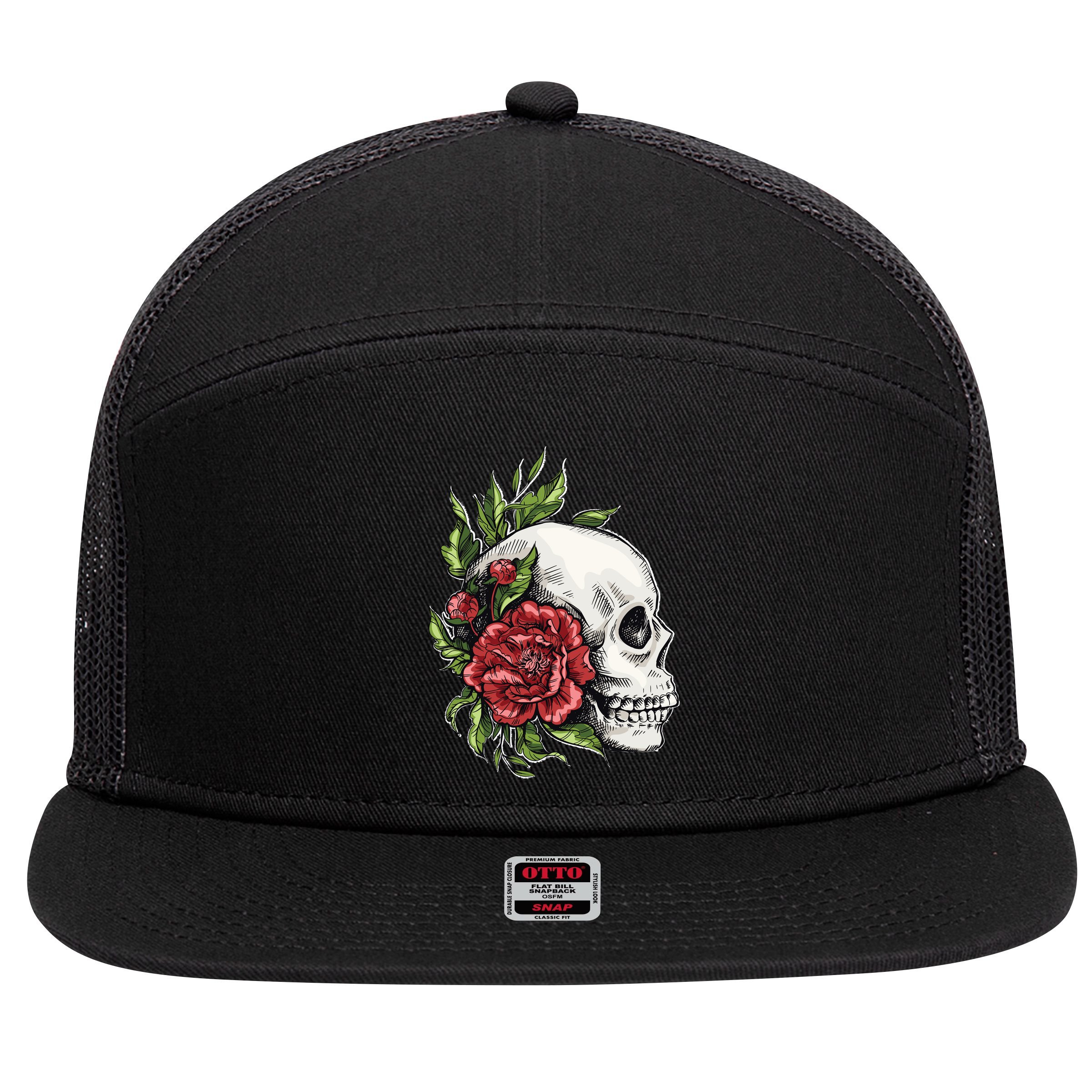 Skull Roses 7 Panel Mesh Trucker Snapback Hat