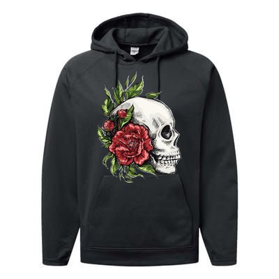 Skull Roses Performance Fleece Hoodie