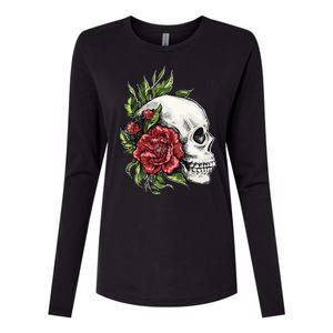 Skull Roses Womens Cotton Relaxed Long Sleeve T-Shirt