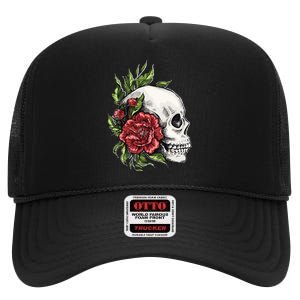 Skull Roses High Crown Mesh Back Trucker Hat