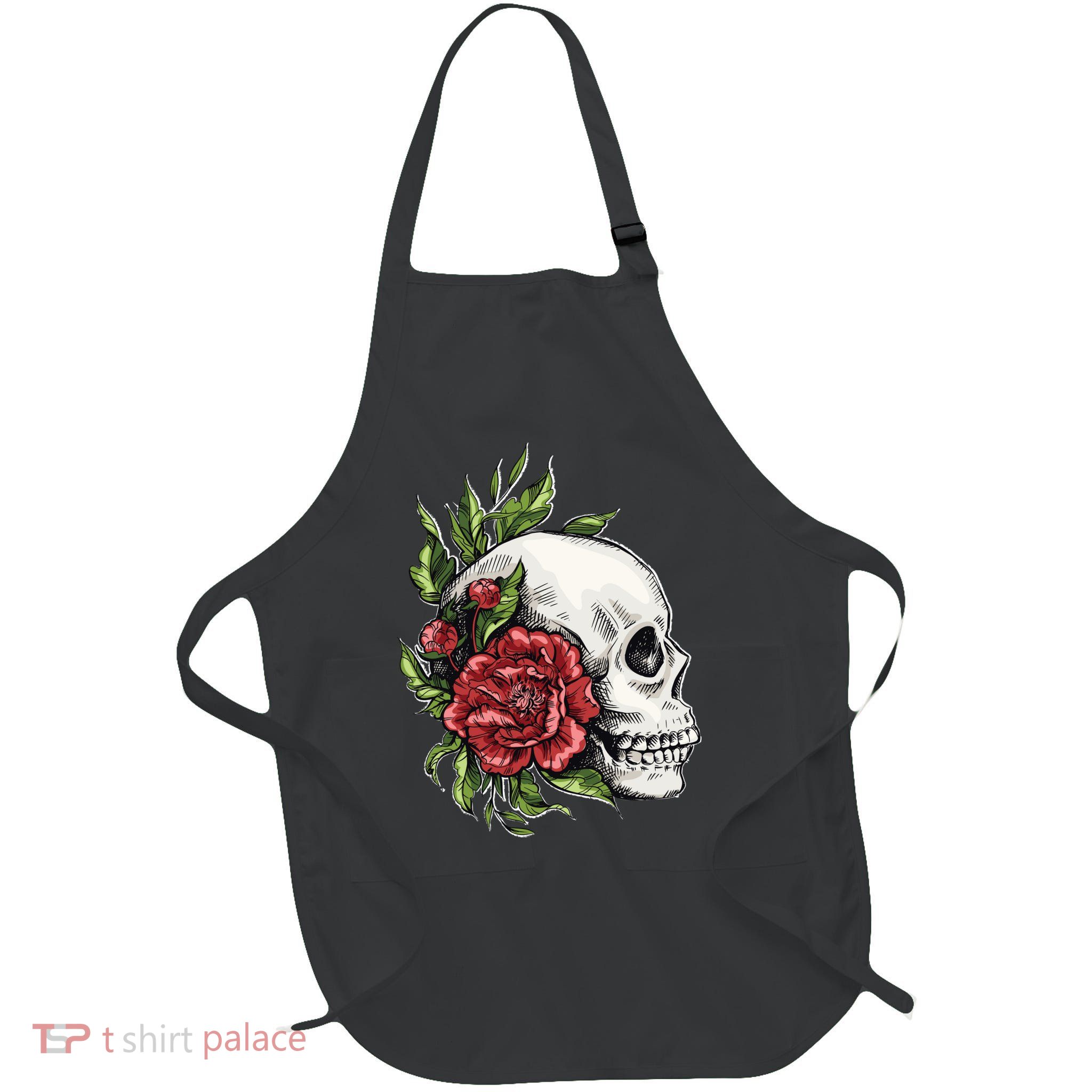Skull Roses Full-Length Apron With Pockets