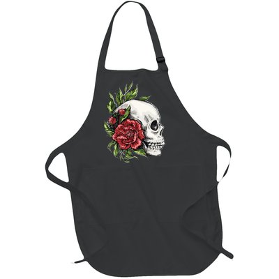 Skull Roses Full-Length Apron With Pockets