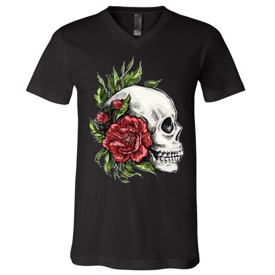 Skull Roses V-Neck T-Shirt